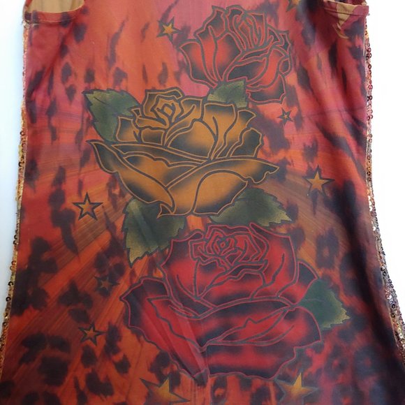 Lster womens red and black sequin floral pattern tank Large - Picture 7 of 8